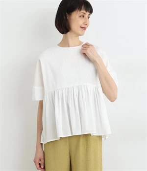 コットンローン　ピンタックブラウス(オフホワイト-ONESIZE)