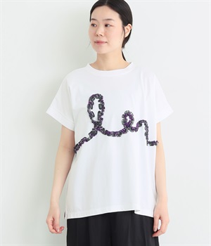 コットンジャージー　チェックフリルTEE(オフホワイト-ONESIZE)