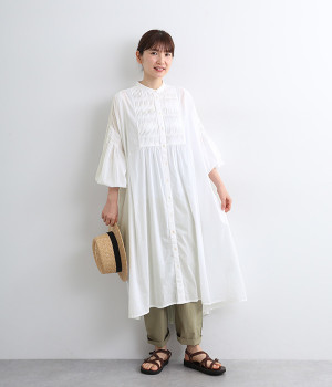 コットンボイル　ピンタックワンピース(オフホワイト-ONESIZE)