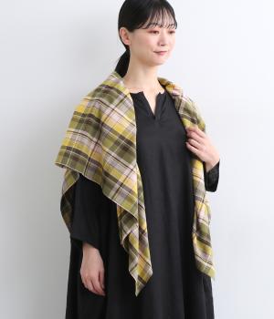 チェック柄ストール(カーキ-F)