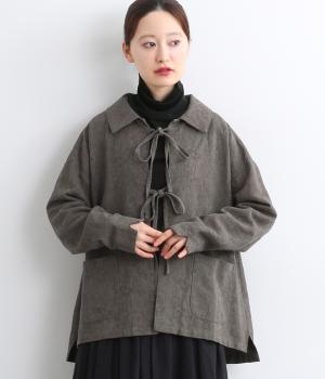 花柄ジャカード　フロントリボンジャケット(グレー-F)