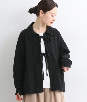 花柄ジャカード　フロントリボンジャケット(ブラック-F)