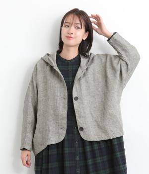 起毛リネン　フードバルーンジャケット