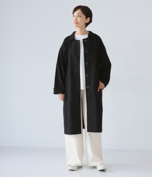 微起毛コットンツイルロングコート(ブラック-F)