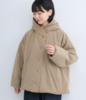 ピーチ起毛中綿フードショートコート(ブラウン-F)