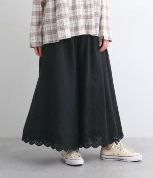 コットンスカラップ刺繍フレアパンツ(ブラック-ONESIZE)