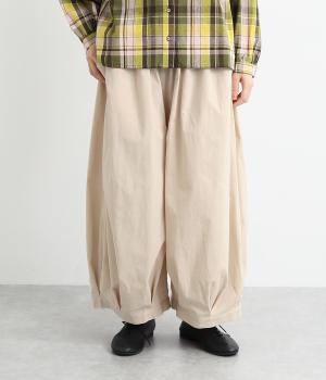 リネン調コットン裾タックパンツ(ベージュ-F)
