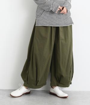 リネン調コットン裾タックパンツ(カーキ-F)