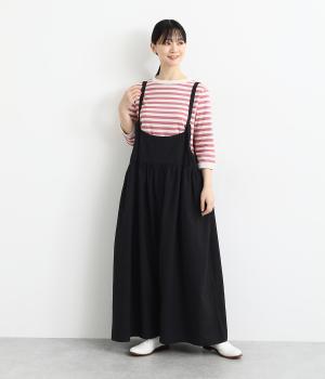 コットンリネンスラブサロペット(ブラック-F)