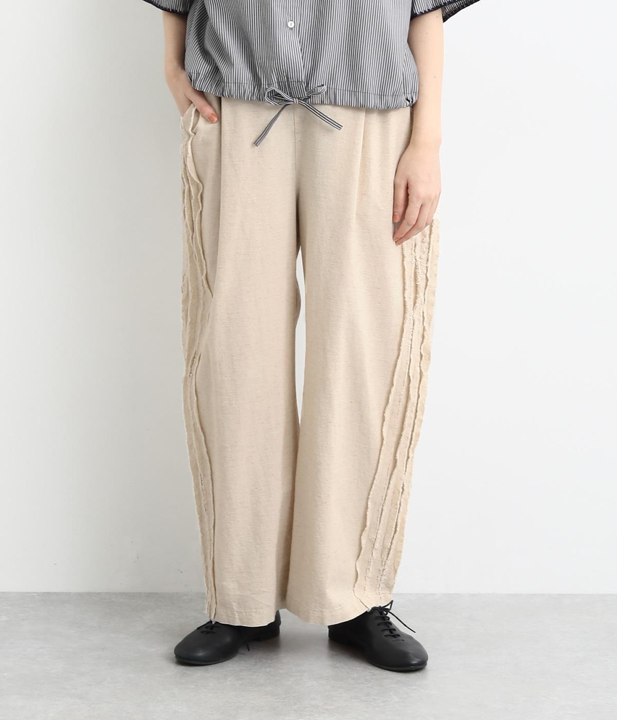 コットンリネンスラブサイドテープパンツ(ナチュラル-F)