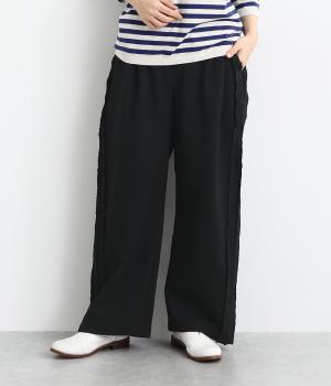 コットンリネンスラブサイドテープパンツ(ブラック-F)