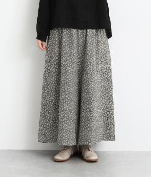 小花柄コットン接結フレアパンツ