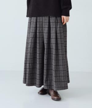 ウール混チェック　タックスカート(グレー-F)