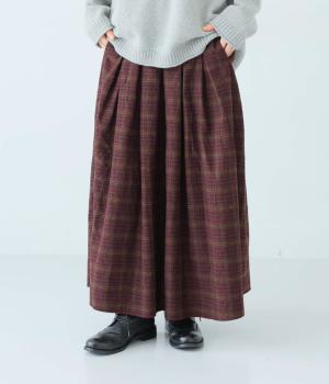 ウール混チェック　タックスカート(レッド-F)