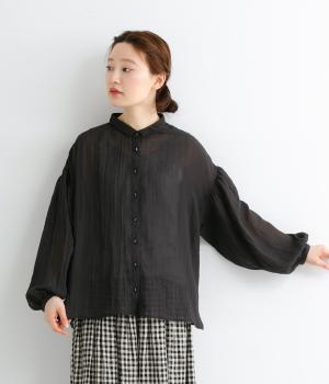 テトロンコットンガーゼちび襟ブラウス(ブラック-ONESIZE)