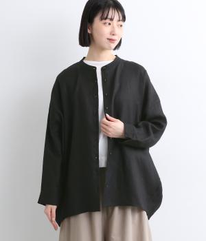 強撚リネンコクーンシャツ(ブラック-ONESIZE)