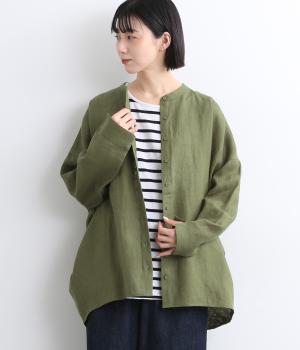 強撚リネンコクーンシャツ(グリーン-ONESIZE)