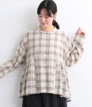 ワッシャーチェック脇フレアブラウス