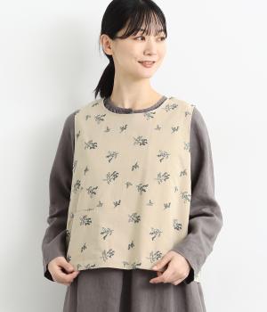 リネン調ポプリンオリーブ柄刺繍2wayベスト(ベージュ-F)