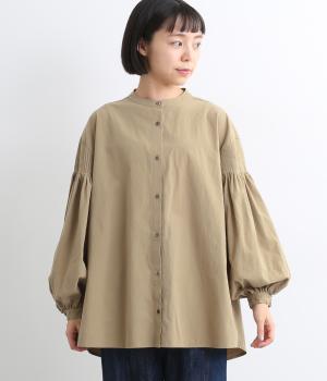 アンティーク調コットン　袖ピンタックブラウス(ベージュ-F)