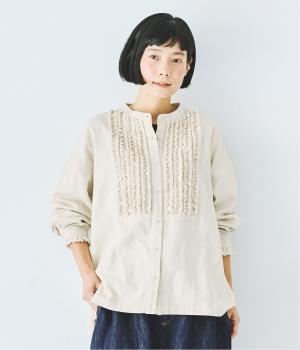 コットンリネン甘撚りデニム　フリンジシャツ(ナチュラル-F)