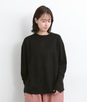 ニットソー　ラウンドヘムロンT(ブラック-F)