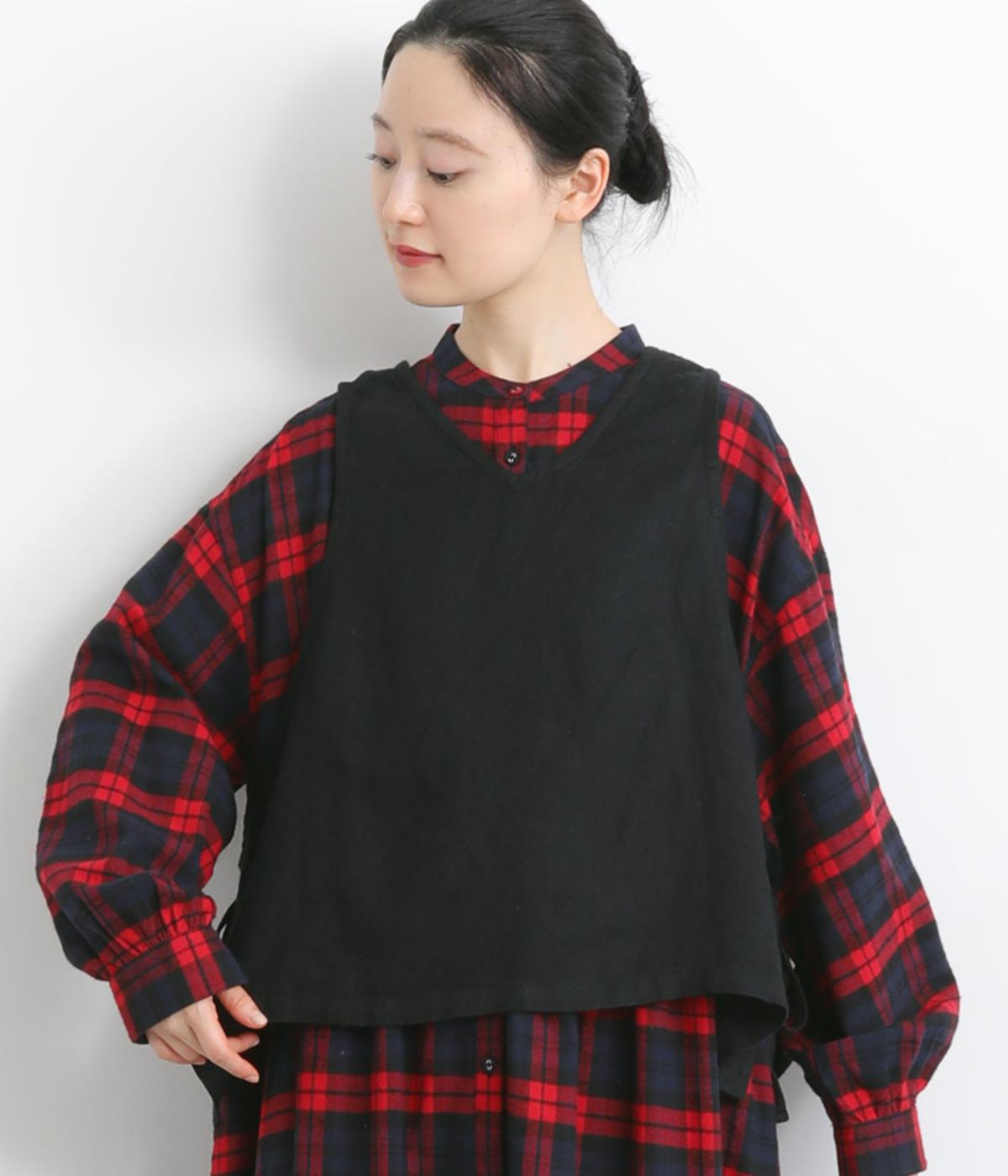 起毛リネン　2wayサイドリボンベスト(ブラック-F)