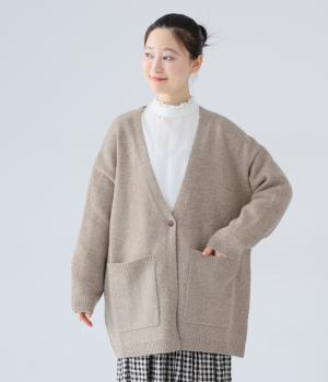 シェットランドウール1つ釦カーディガン(ベージュ-F)