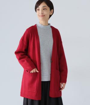シェットランドウール1つ釦カーディガン(レッド-F)