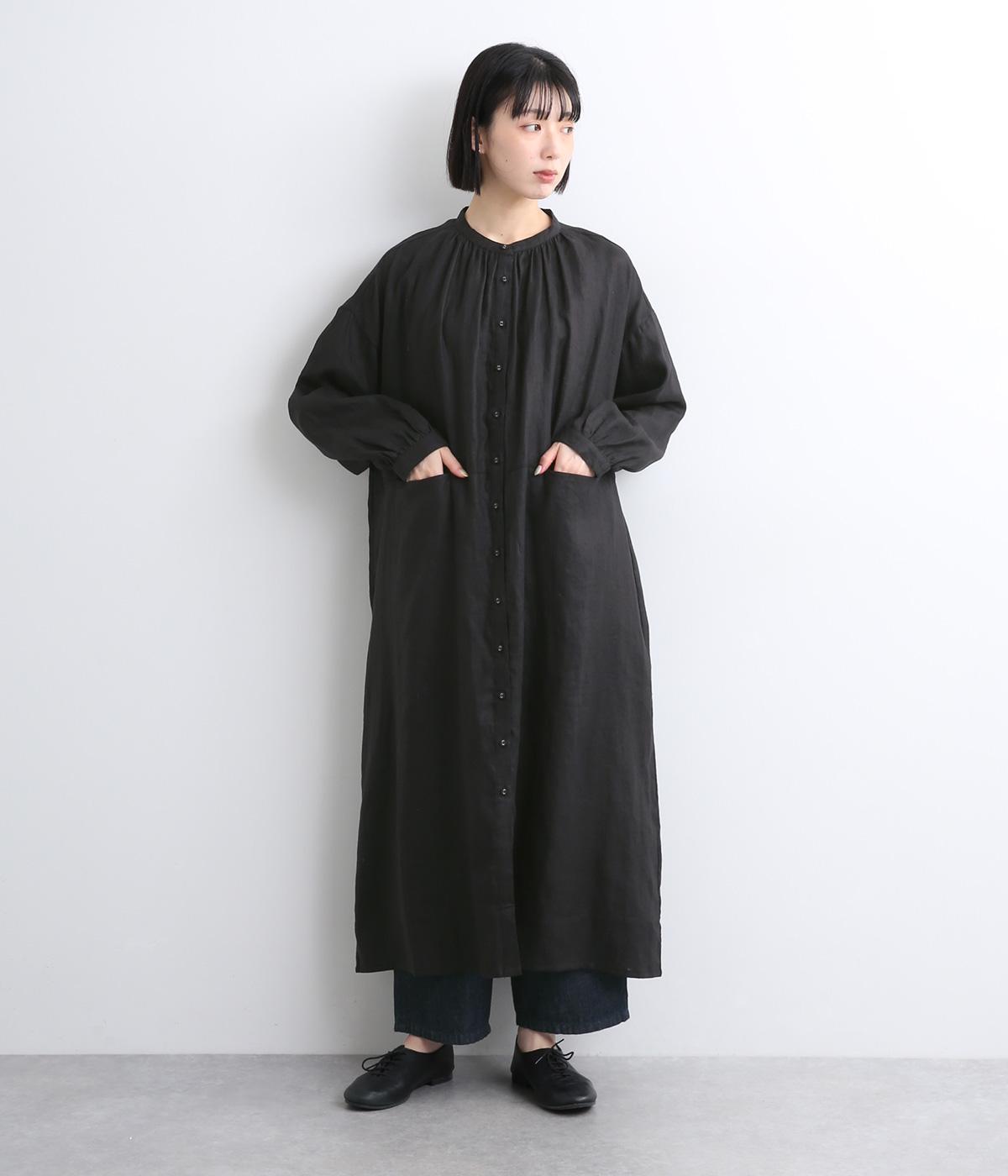 強撚リネンスラッシュポケットワンピース(ブラック-ONESIZE)