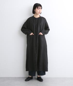 強撚リネンスラッシュポケットワンピース(ブラック-ONESIZE)