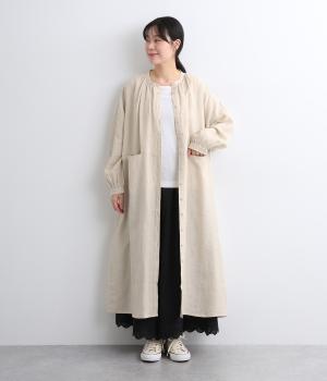 強撚リネンスラッシュポケットワンピース(ベージュ-ONESIZE)