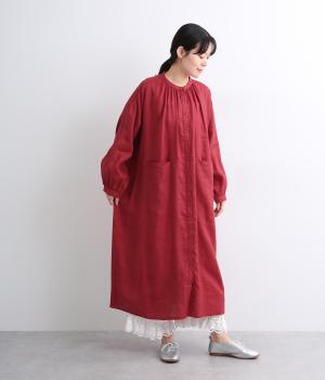 強撚リネンスラッシュポケットワンピース(レッド-ONESIZE)