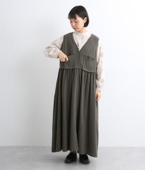 ラミーリネンコットンベストドッキングジャンパースカート(チャコール-F)