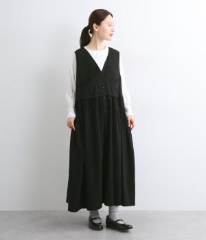 ラミーリネンコットンベストドッキングジャンパースカート(ブラック-F)