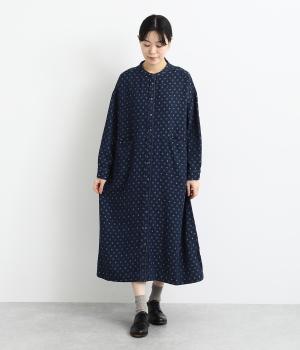 ドットジャカードデニムスラッシュポケットワンピース(インディゴ-F)