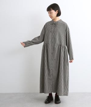 ちびギンガムチェック　ドロストネックワンピース(ブラック-F)