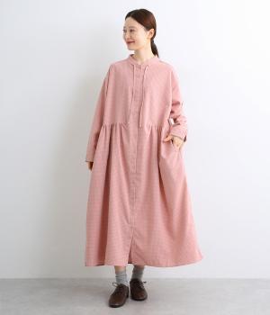 ちびギンガムチェック　ドロストネックワンピース(ピンク-F)