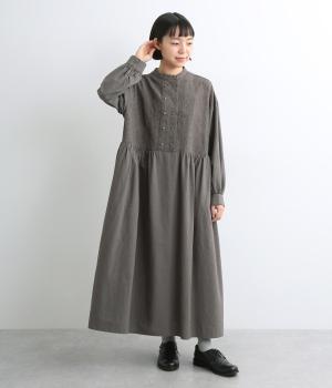 花柄ジャカード　ダブルボタンワンピース(グレー-F)