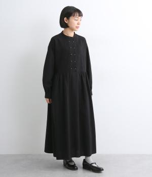 花柄ジャカード　ダブルボタンワンピース(ブラック-F)