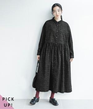 別注｜花柄コーデュロイ　ちび襟ワンピース