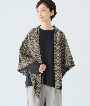 ウール混チェック　ストール(ベージュ-F)