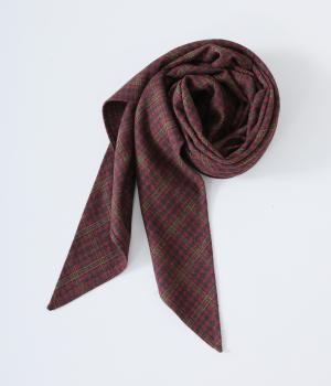 ウール混チェック　ストール(レッド-F)