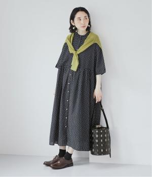 【8月下旬発売予定】ぽこぽこ生地の涼やかドットギャザーワンピース(ブラック-F)