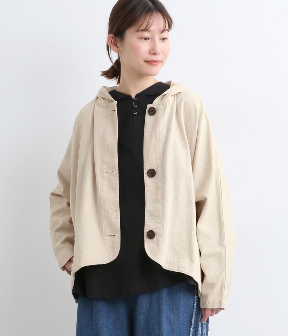 甘撚デニム フードバルーンジャケット(ナチュラル-F)