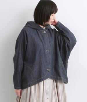 甘撚デニム フードバルーンジャケット(インディゴ-F)