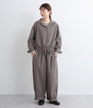 コットンリネン スラブ開襟オールインワン