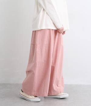 コットンリネンサンドウォッシュ ワイドバルーンパンツ(ピンク-F)