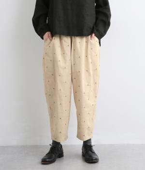 ドット刺繍コットンリネンスラブistaパンツ(ナチュラル-F)