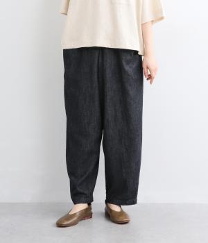コットンリネン甘撚りデニム　ルーフポケットパンツ(インディゴ-F)